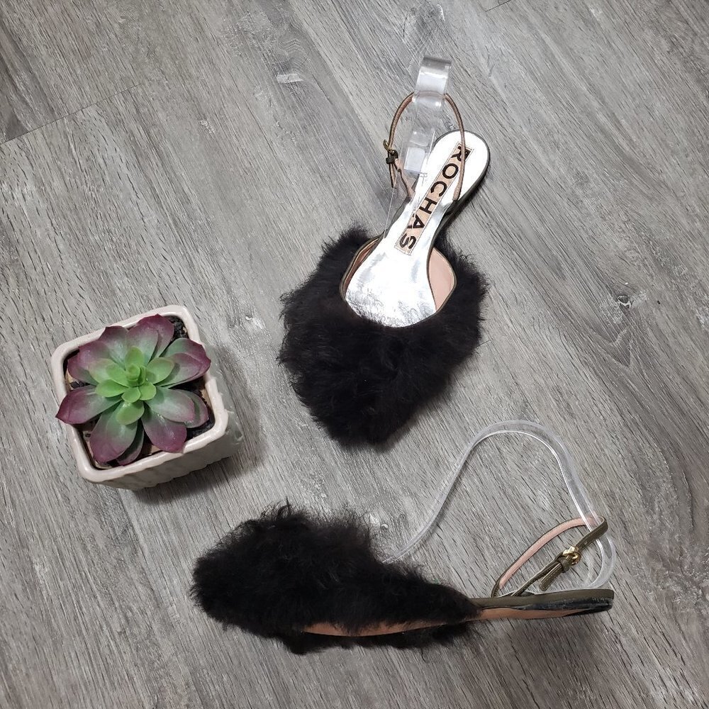 Rochas Toscana Fur Sling Back Flats 38 Pointy Toe